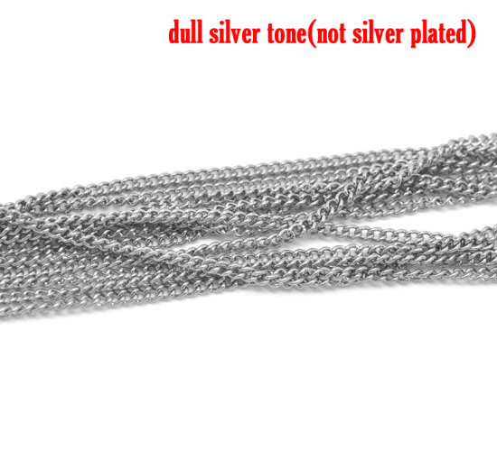 Picture of 304 Stainless Steel Open Link Curb Chain Findings Silver Tone 3x2mm(1/8"x1/8"), 10 M