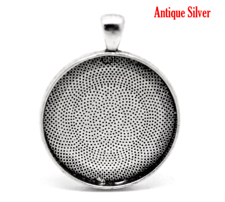 Picture of Zinc Based Alloy Cabochon Setting Pendants Round Disc Antique Silver Color (Fits 30mm Dia) 4.1cm x 3.3cm, 5 PCs