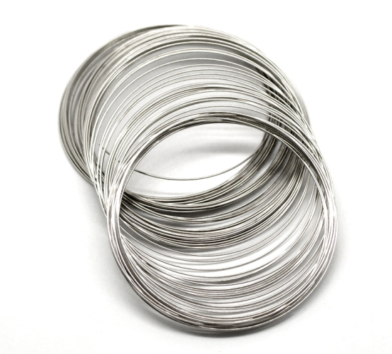 Picture of 200 Loops Silver Tone Memory Beading Wire For Bracelets Making Findings 70mm-75mm Dia.