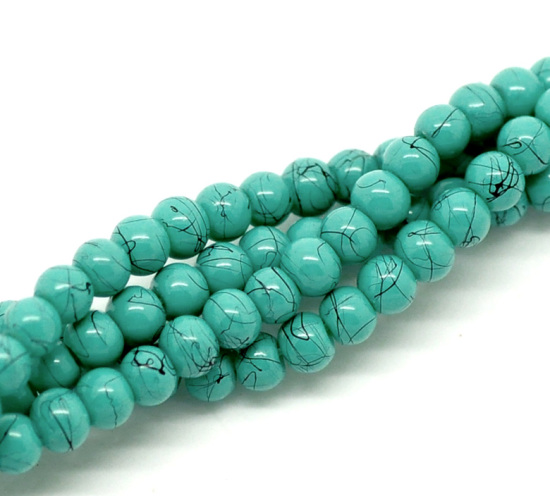 Picture of Glass Imitation Turquoise Beads Round Green Drawbench About 4mm Dia, Hole: Approx 1mm, 80cm long, 5 Strands (Approx 210 PCs/Strand)