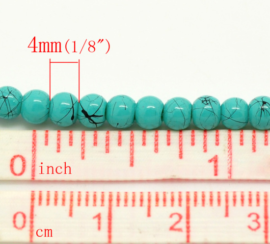 Изображение Бусины Стеклянные 4mm Имитация Бирюзы Круглые Зеленые, Отверстие: 1мм Проданные 5 ниток(80cm)