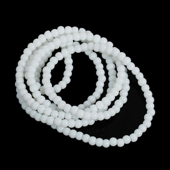 Изображение Бусины Стеклянные 4mm Круглые Белые, Отверстие: 1мм Проданные 5 ниток(80cm)