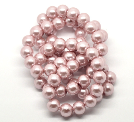 Picture of Glass Pearl Imitation Beads Round Korea Pink About 12mm Dia, Hole: Approx 1mm, 80cm long, 1 Strand (Approx 70 PCs/Strand)