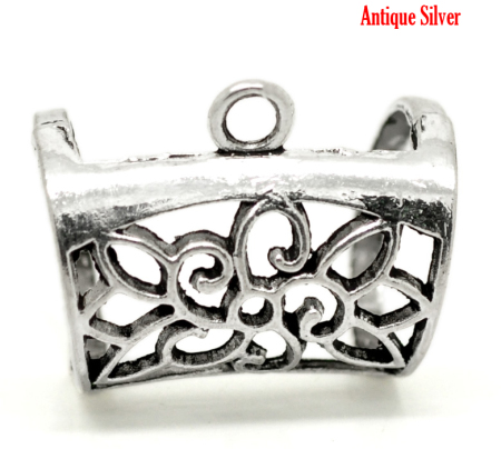 5PCs Antique Silver Color Flower Hollow Out Bail Beads for Wrap Scarf 3.3x2.8cm(1-1/4"x1-1/8")