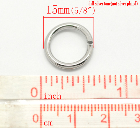 Image de 100 Anneaux de Jonction Ouvert Acier inoxydable Argent mat 15mm