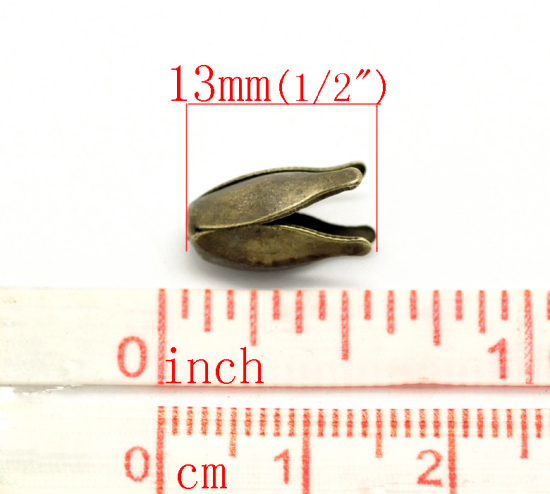 Bild von Eisen(Legierung) Perlkappen Blumen Bronzefarbe (für 10mm Perlen) 13mm x 8mm 200 Stück