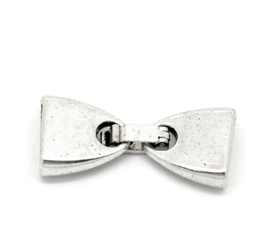 Imagen de Tapa Final Aleación del Metal Del Zinc de Bowknot,Plata Antigua 28mm x 13mm, 10 Juegos