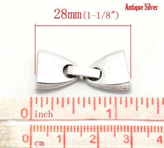 Imagen de Tapa Final Aleación del Metal Del Zinc de Bowknot,Plata Antigua 28mm x 13mm, 10 Juegos