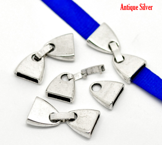 Imagen de Tapa Final Aleación del Metal Del Zinc de Bowknot,Plata Antigua 28mm x 13mm, 10 Juegos
