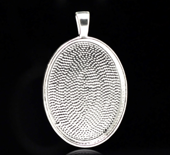 Picture of 5 PCs Zinc Based Alloy Cabochon Settings Pendants Oval Silver Plated (Fits 30mm x 22mm) 3.9cm x 2.5cm
