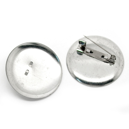 Iron Based Alloy Pin Brooches Findings Round Silver Tone Cabochon Settings (Fits 35mm Dia.) 3.6cm(1 3/8") Dia., 30 PCs