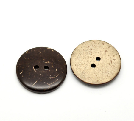 15 Pcs Boutons Bouton de Couture 2 Trous en Coquille de Coco Forme Rond Brun 25mm Dia.