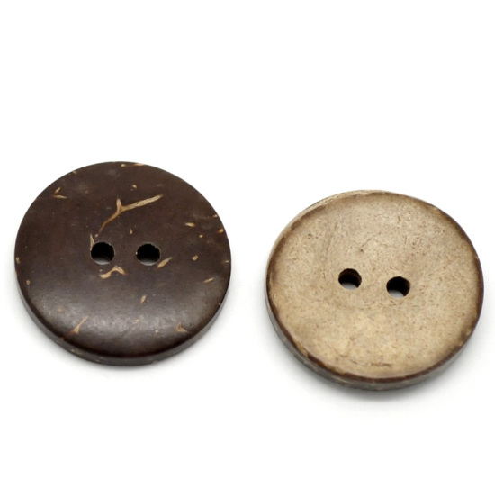 Picture of Coconut Shell Sewing Buttons Scrapbooking 2 Holes Round Brown 20mm( 6/8") Dia, 100 PCs