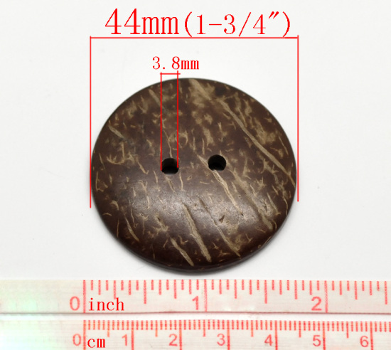 Bild von Kokosnuss Knöpfe zum Aufnähen 2 Löcher Rund Braun 4.4cm D 20 Stück