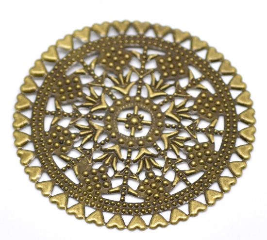 Picture of 20PCs Antique Bronze Filigree Stamping Round Wraps Connectors Embellishments Findings 6cm(2-3/8")