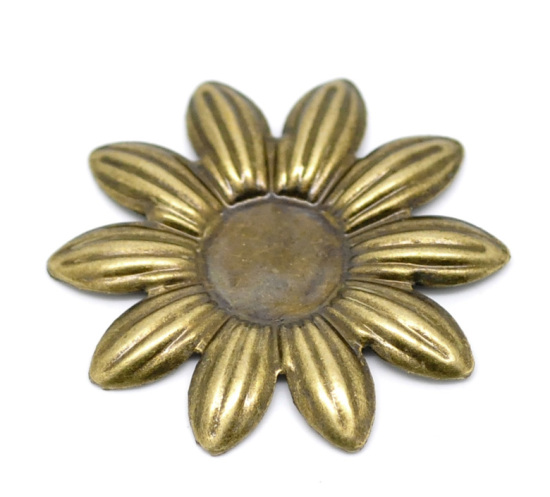 Picture of Iron Based Alloy Embellishments Findings Daisy Flower Antique Bronze Cabochon Settings (Fit 12mm Dia) 3.6cm x 3.6cm(1 3/8"x 1 3/8"), 50 PCs