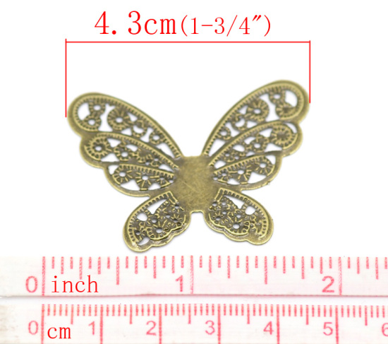 Picture of 50 Antique Bronze Filigree Stamping Butterfly Wraps Connectors Embellishments Findings 4.3x3.3cm(1-3/4"x1-1/4")