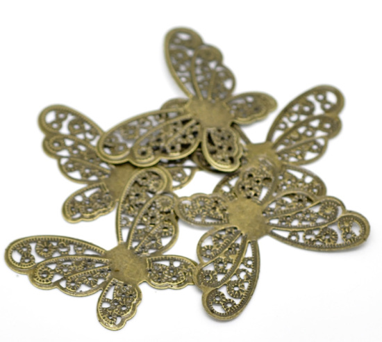 Picture of 50 Antique Bronze Filigree Stamping Butterfly Wraps Connectors Embellishments Findings 4.3x3.3cm(1-3/4"x1-1/4")