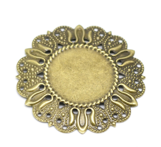 Image de Connecteur de Bijoux en Alliage de Fer Rond Fleur Bronze Antique (Convenable à Cabochon 25mm Dia.) 49mm x 49mm, 30 PCs