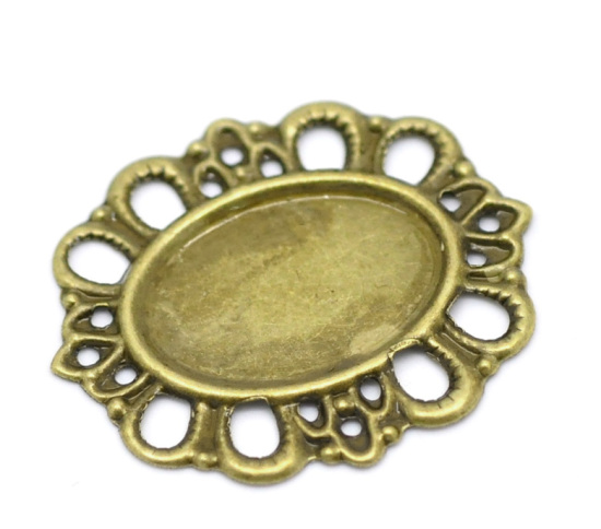 Picture of Iron Based Alloy Cabochon Settings Connectors Oval Antique Bronze (Fits 18mm x 12.5mm) 30mm(1 1/8") x 26mm(1"), 50 PCs
