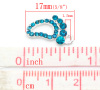 Imagen de Colgantes Aleación + Brillantito de Pies Argentado Rhinestone Azul Pavo 17.0mm x 11.0mm, 10 Unidades 