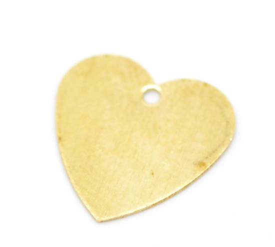 Picture of Brass Pendants Blank Stamping Tags Heart Brass Tone 13mm( 4/8") x 13mm( 4/8"), 100 PCs                                                                                                                                                                        