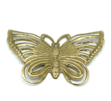 Picture of Filigree Stamping Embellishments Findings Butterfly Antique Bronze Stripe Hollow 43mm(1 6/8") x 28mm(1 1/8"), 50 PCs