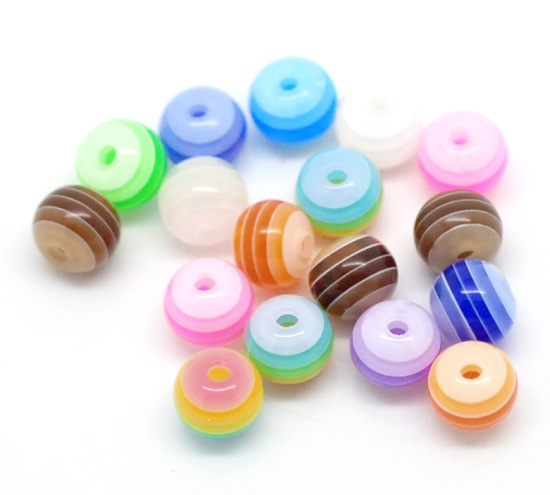 Picture of Resin Bubblegum Beads Ball Mixed Stripe Pattern About 6mm Dia, Hole: Approx 1.2mm, 500 PCs