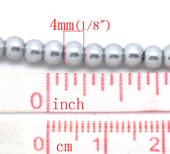 Picture of Glass Pearl Imitation Beads Round Gray About 4mm Dia, Hole: Approx 1mm, 82cm long, 5 Strands (Approx 210 PCs/Strand)