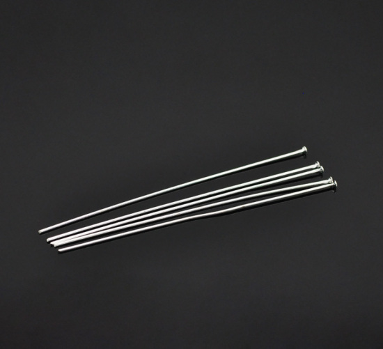 Picture of Iron Based Alloy Head Pins Silver Plated 8cm(3 1/8") long, 0.8mm (20 gauge), 300 PCs