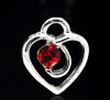 Imagen de Colgantes Aleación del Metal Del Zinc de Corazón Argentado Rhinestone Rojo 13.0mm x 12.0mm, 20 Unidades 