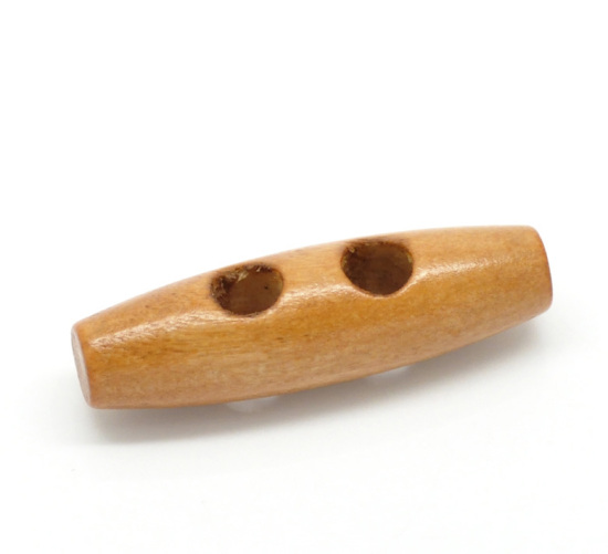 Imagen de Costura Botón Dos Agujeros Madera de Óvalo,Café Claro 4cm x 12mm, 50 Unidades