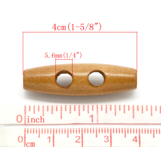Imagen de Costura Botón Dos Agujeros Madera de Óvalo,Café Claro 4cm x 12mm, 50 Unidades