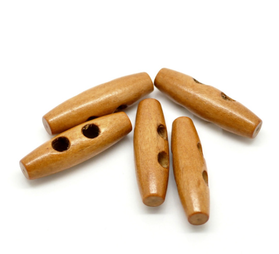 Imagen de Costura Botón Dos Agujeros Madera de Óvalo,Café Claro 4cm x 12mm, 50 Unidades
