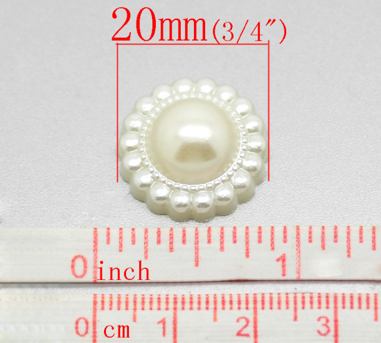 Picture of 50PCs Acrylic Pearl Imitation Flower Embellishments Jewelry Making Findings 20mm(3/4")