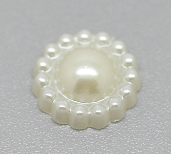 Picture of Acrylic Embellishments Findings Flower White Dot Pattern 11mm( 3/8") Dia.- 10mm( 3/8") Dia., 300 PCs