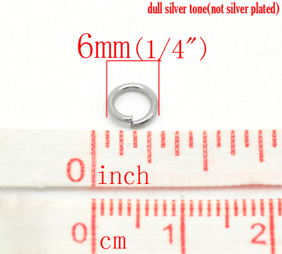 Immagine di 1000 Pz 6mm Dia, 0.9mm(19 misura) 304 Acciaio Inossidabile Aperto Stile Anello di Salto Tono Argento Tondo