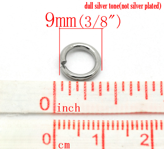 Immagine di 200 Pz 9mm Dia, 1.5mm(15 misura) 304 Acciaio Inossidabile Aperto Stile Anello di Salto Tono Argento Tondo