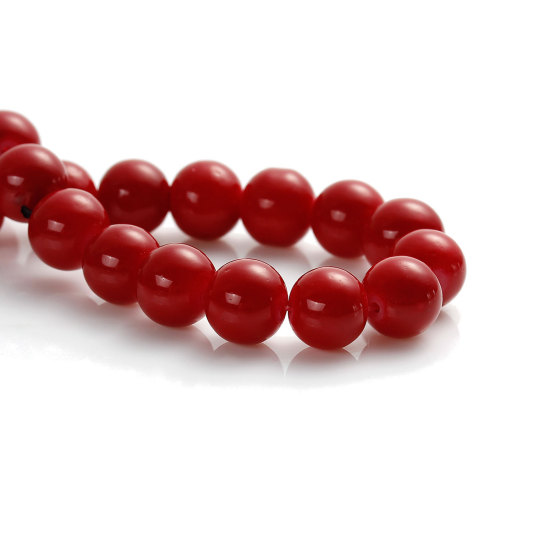 Picture of Glass Loose Beads Round Red Imitation Gemstones About 10mm Dia, Hole: Approx 1mm, 82cm long, 2 Strands (Approx 80 PCs/Strand)