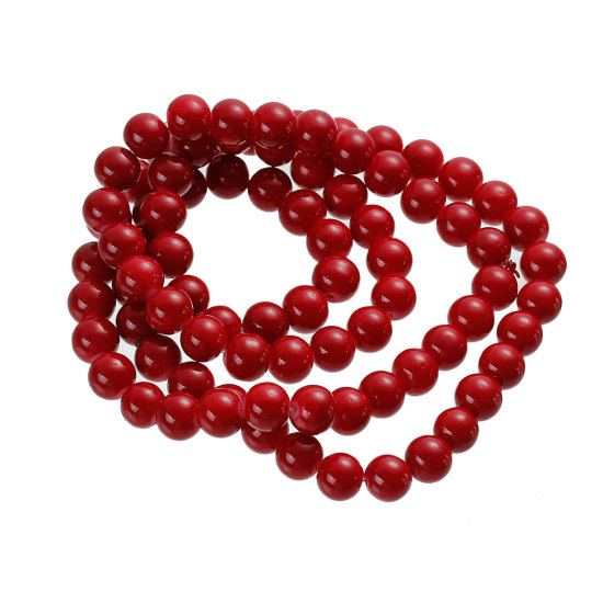 Picture of Glass Loose Beads Round Red Imitation Gemstones About 10mm Dia, Hole: Approx 1mm, 82cm long, 2 Strands (Approx 80 PCs/Strand)