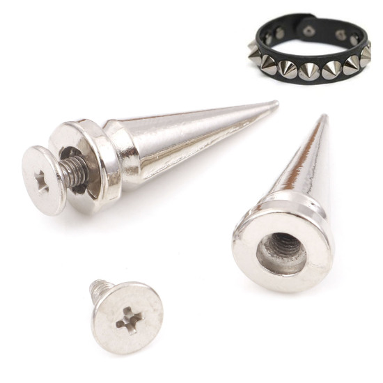 Picture of 20 Sets Zinc Based Alloy & Iron Based Alloy Punk Rivets Spike Studs Cone Screw Back Silver Tone 25mm x 10mm 8mm x 7mm