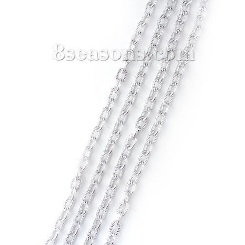 Picture of Aluminum Open Textured Link Cable Chain Findings Silver Plated 8x5mm( 3/8" x 2/8"), 5 M