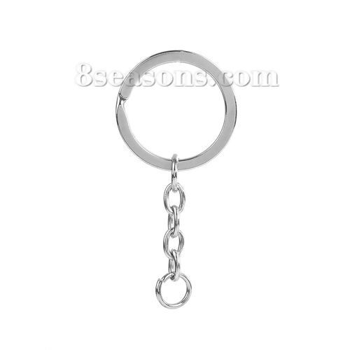 Picture of Stainless Steel Keychain & Keyring Circle Ring Silver Tone 53mm(2 1/8") x 25mm(1"), 1 Piece