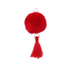 Picture of Plush Pendants Tassel Pom Pom Ball Gold Plated Red About 60mm x 22mm(2 3/8" x 7/8"), 10 PCs