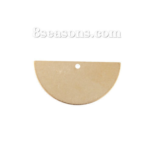 Picture of Brass Pendants Blank Stamping Tags Half Round Original Color Unplated 30mm(1 1/8") x 15mm( 5/8"), 20 PCs                                                                                                                                                      