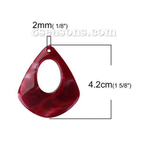 Bild von Harz Anhänger Tropfen Rotweinfarben Marmor-Effekt 42mm x 34mm, 10 Stück