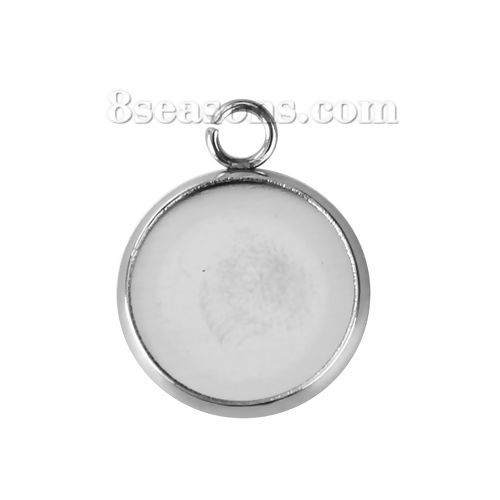 Bild von 304 Edelstahl Charms Anhänger Rund Silberfarbe Cabochon Fassung (für 12mm D.) 18mm x 14mm, 20 Stück