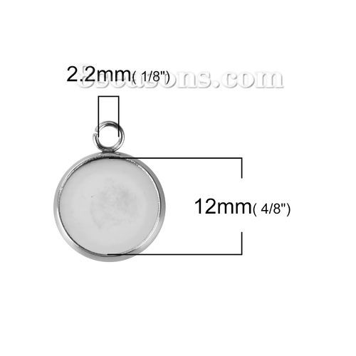 Bild von 304 Edelstahl Charms Anhänger Rund Silberfarbe Cabochon Fassung (für 12mm D.) 18mm x 14mm, 20 Stück