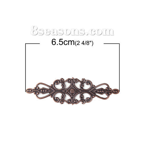 Picture of Iron Based Alloy Embellishments Leaf Antique Copper Filigree 65mm(2 4/8") x 20mm( 6/8"), 50 PCs