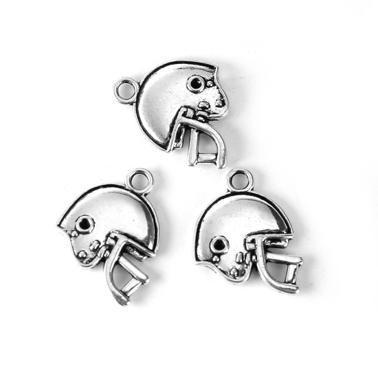 Picture of Zinc Based Alloy Sport Charms Helmet Antique Silver Color (Can Hold ss6 Pointed Back Rhinestone) 20mm x 18mm, 30 PCs